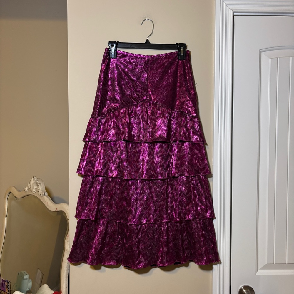 Tiered Metallic Magenta Skirt